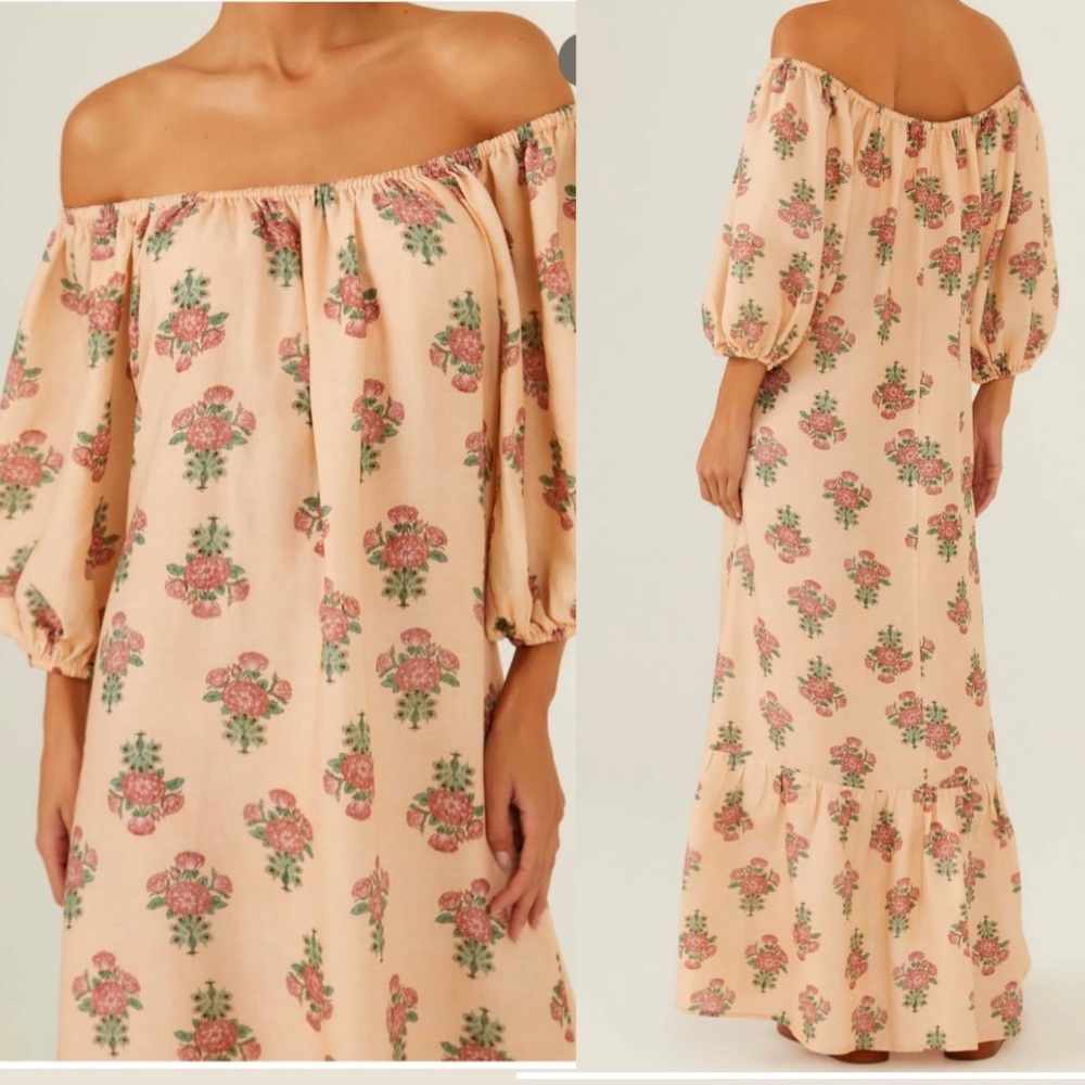 Maria Filo || Floral‎ Off the Shoulder Puff Sleeve Maxi Dress Pink Medium